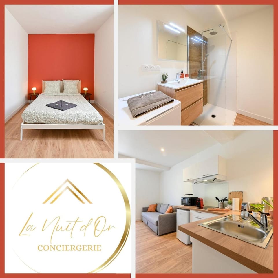 Shower, Bed, Kitchen or kitchenette, Photo of the whole room, Bedroom, towels, washing machine