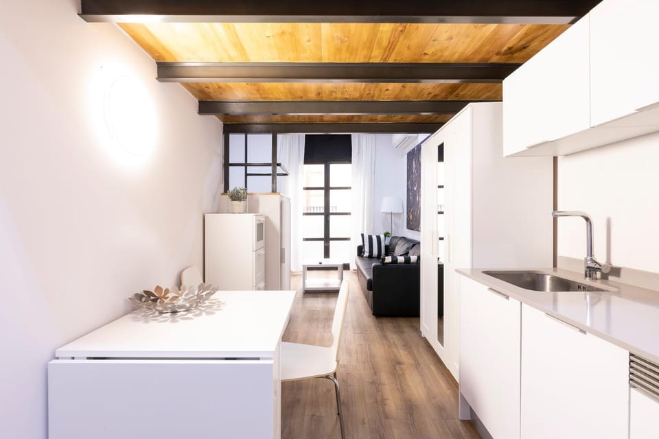 Kitchen or kitchenette, Living room, Seating area