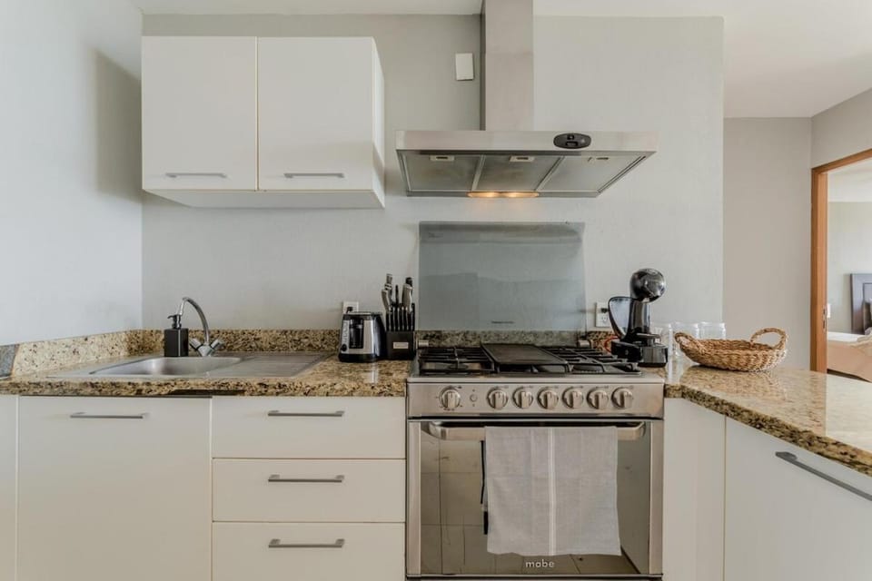 Kitchen or kitchenette, stove