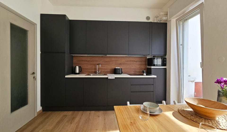 Kitchen or kitchenette, stove