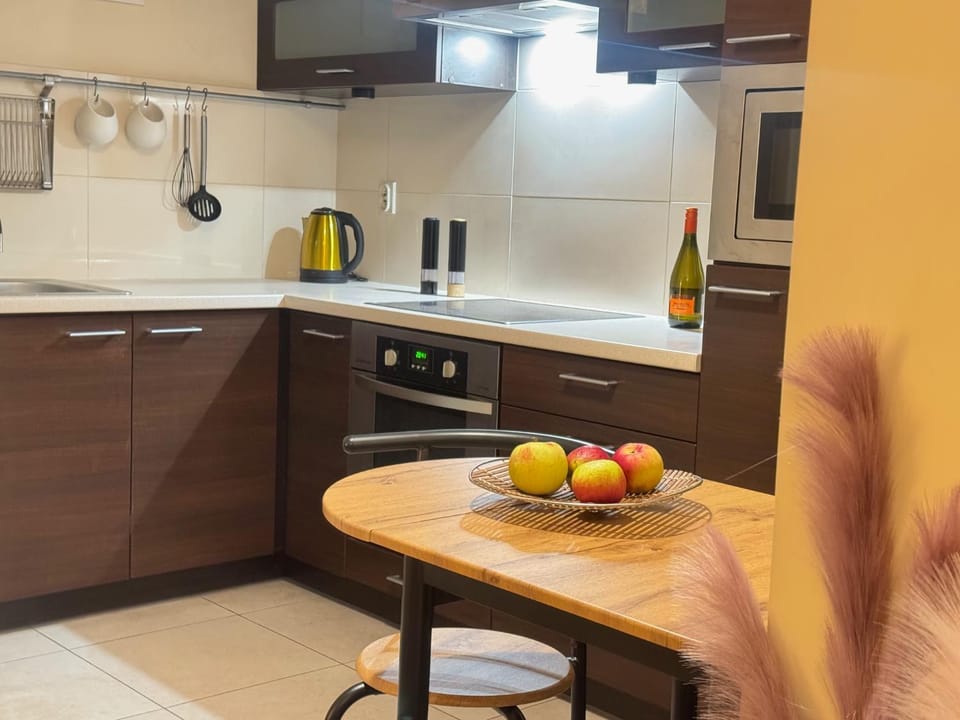 Kitchen or kitchenette, microwave, oven, stove, kitchen