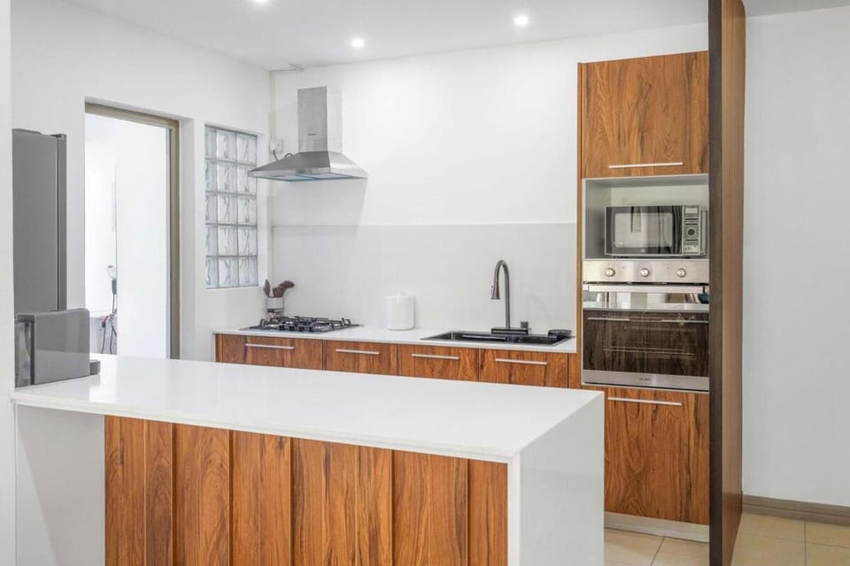 Kitchen or kitchenette, stove