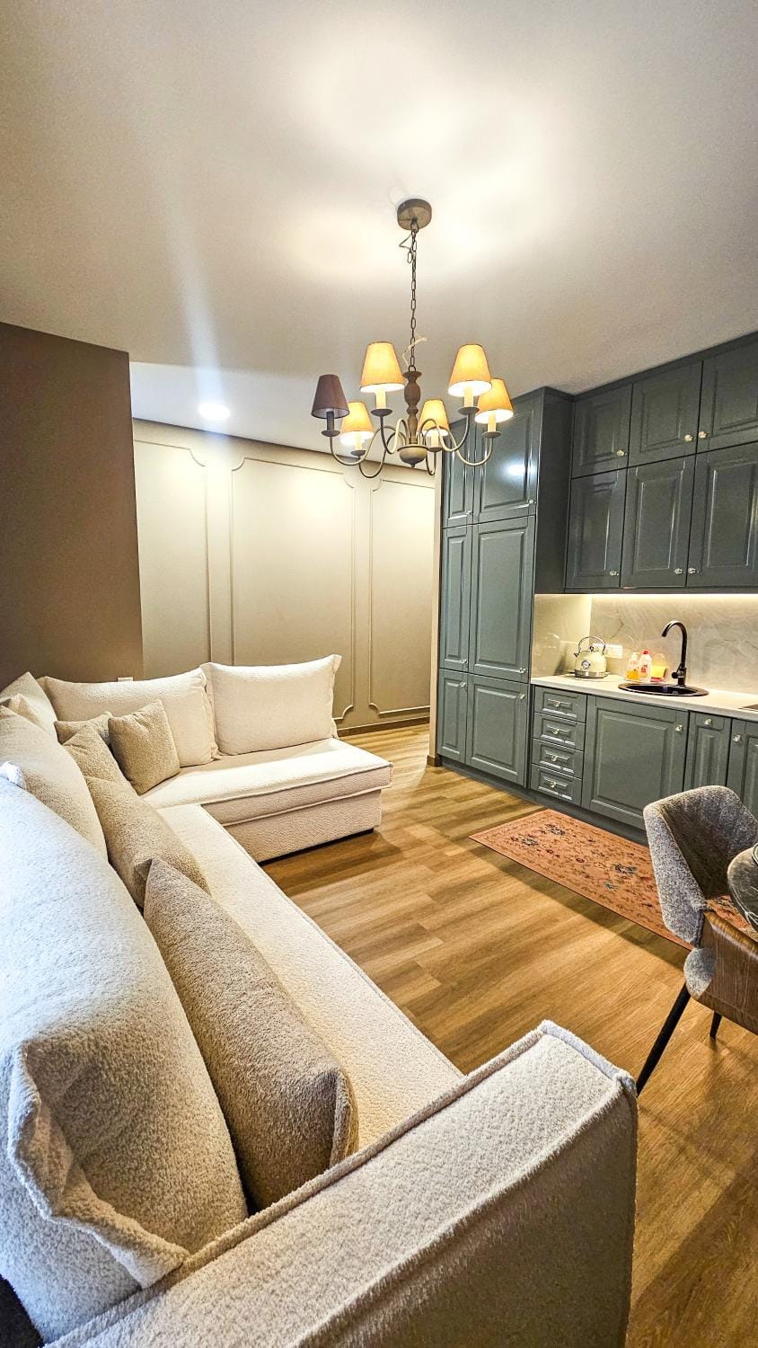 Kitchen or kitchenette, Living room, Seating area