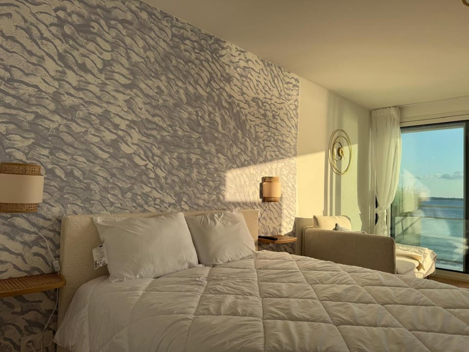 Bed, Natural landscape, Beach, Bedroom, Sea view