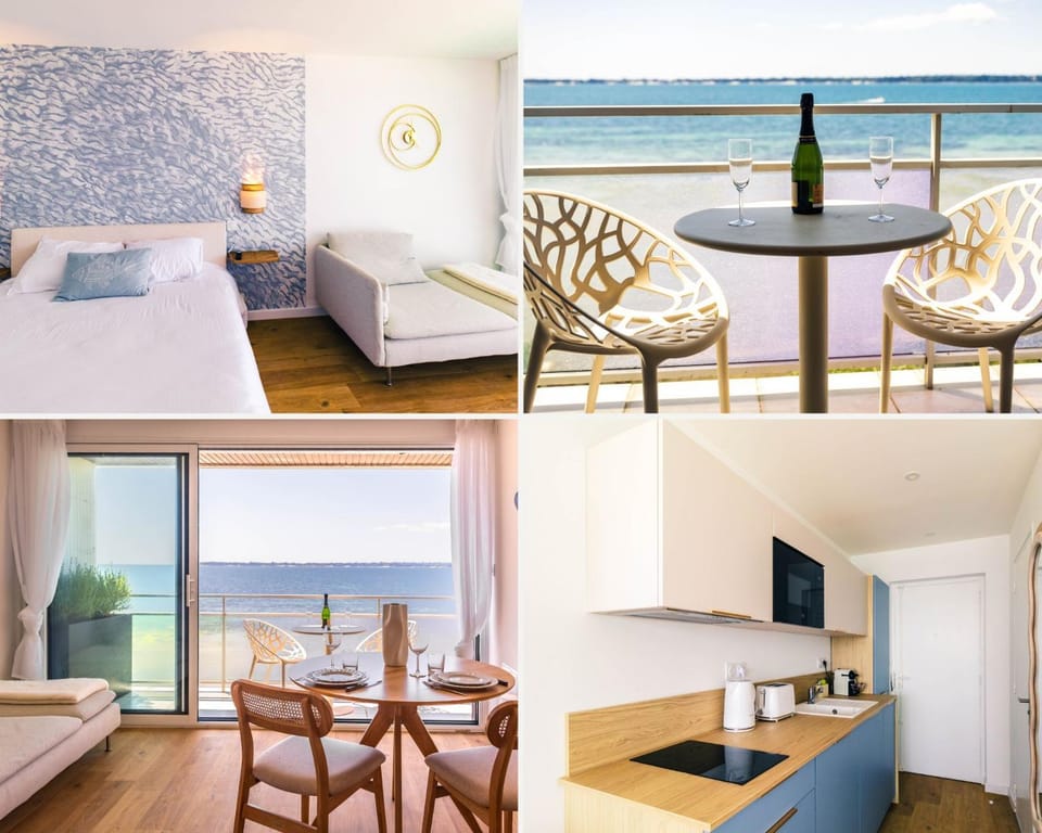 Bed, Natural landscape, Coffee/tea facilities, Balcony/Terrace, Photo of the whole room, Seating area, Dining area, Beach, Bedroom, Sea view, toaster, kitchen