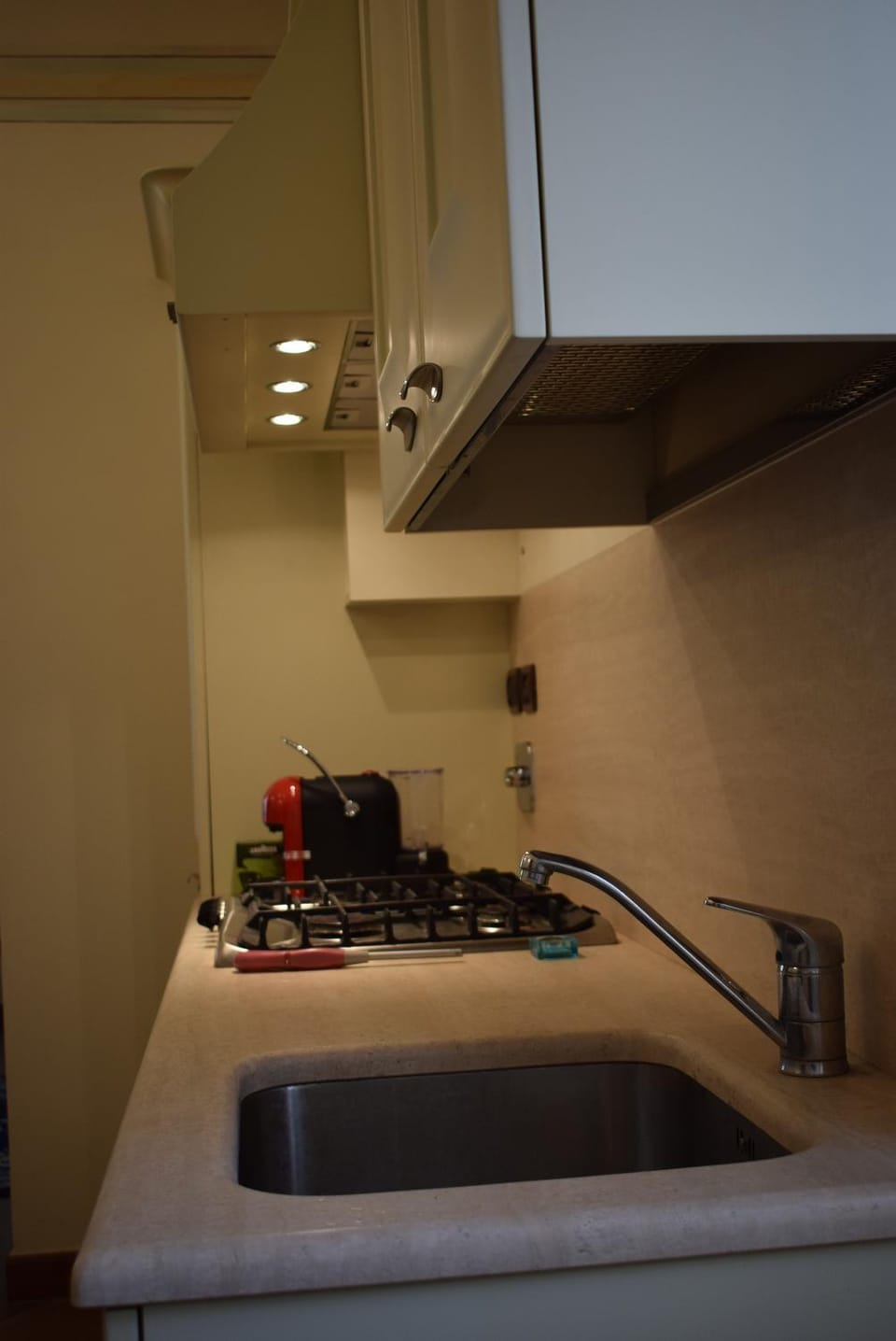 Kitchen or kitchenette, stove