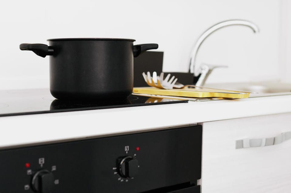 Kitchen or kitchenette, stove