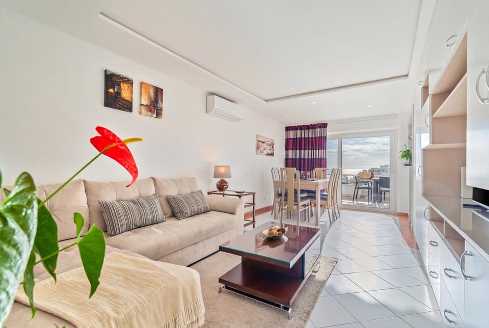 Living room, Seating area, City view, Sea view