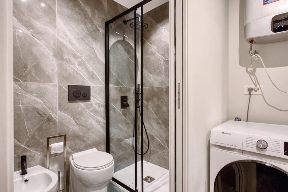 Shower, Toilet, Bathroom, washing machine, dryer