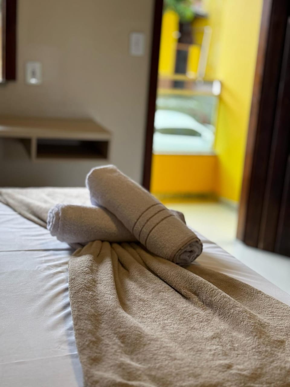 Bed, Photo of the whole room, Bedroom, towels