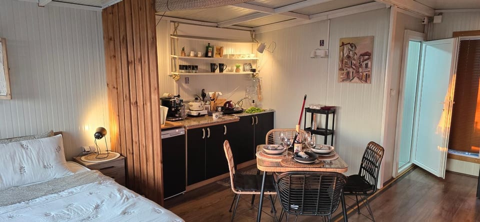Bed, Coffee/tea facilities, Kitchen or kitchenette, Living room, Photo of the whole room, Seating area, Dining area, Bedroom