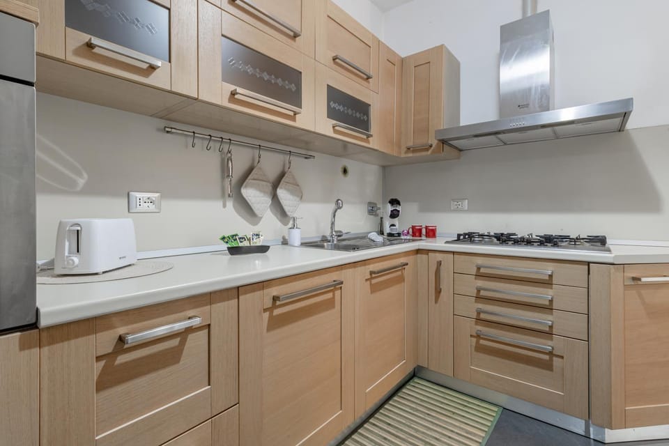 Kitchen or kitchenette, stove