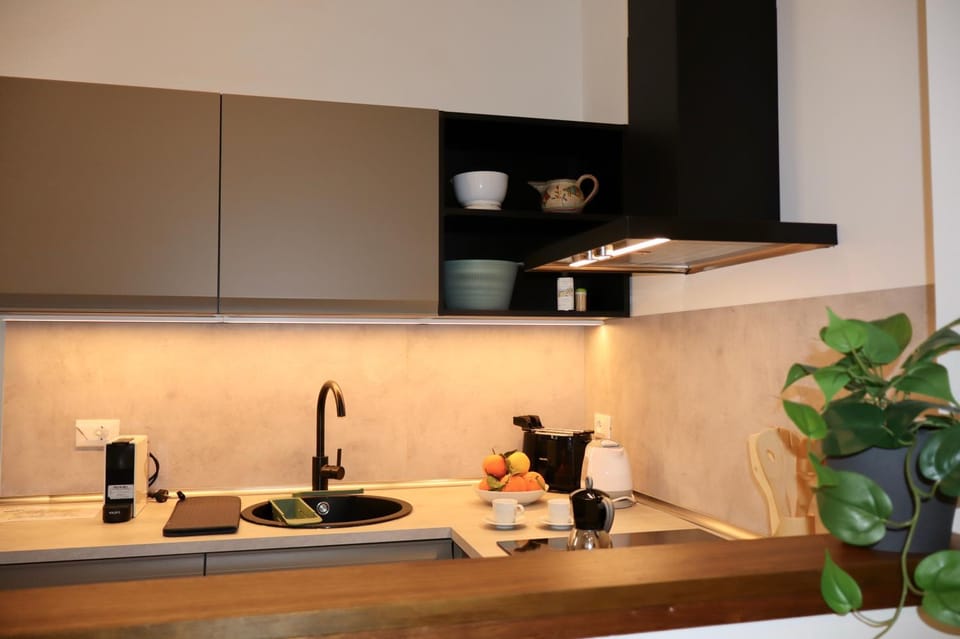 Kitchen or kitchenette, stove