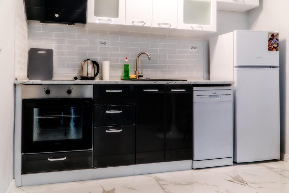 Kitchen or kitchenette, dishwasher, oven, stove