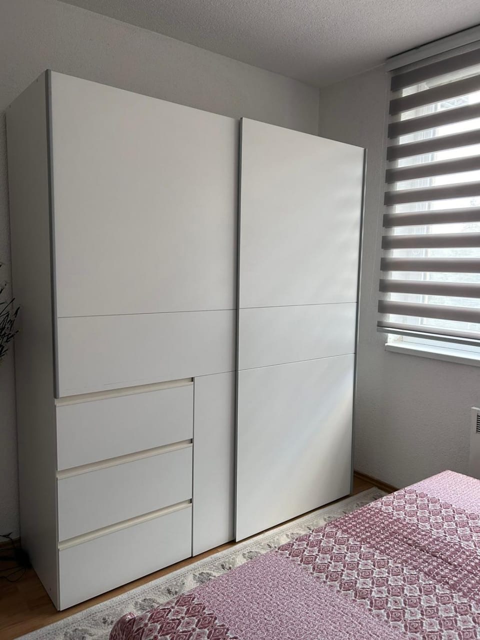 Bed, wardrobe
