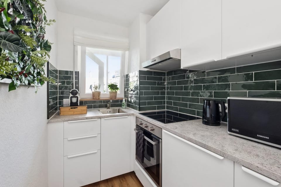 Kitchen or kitchenette, oven, stove, toaster