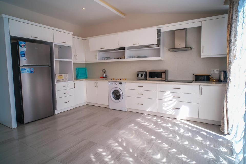 Kitchen or kitchenette, minibar, oven, stove, washing machine