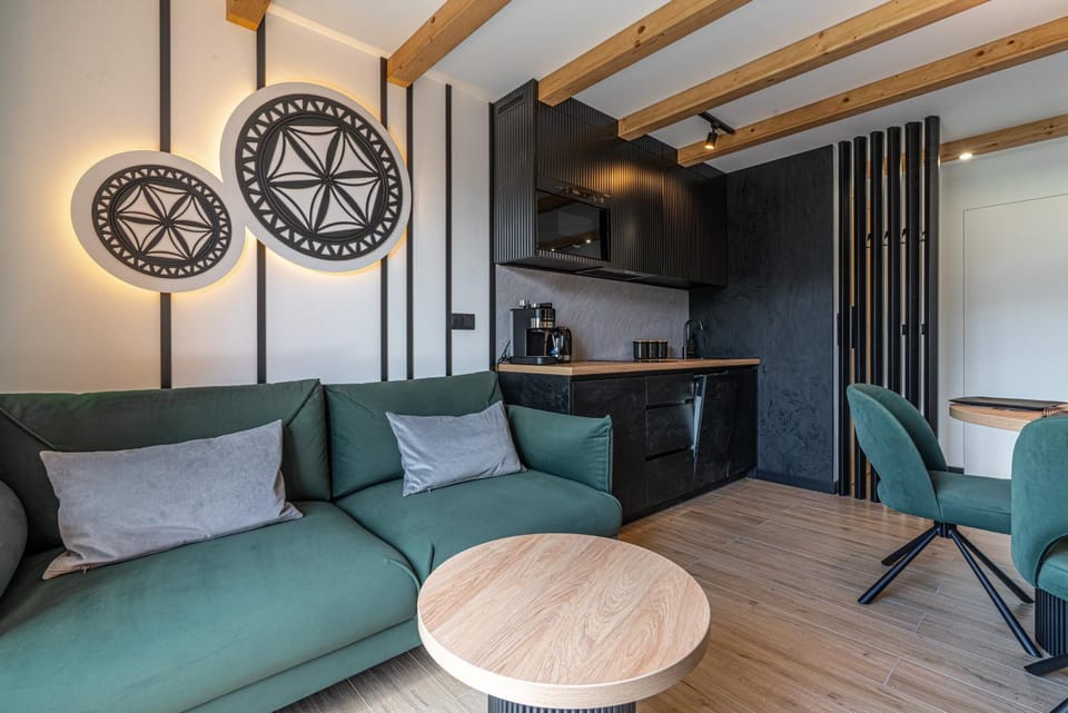 Kitchen or kitchenette, Living room, microwave, oven, stove