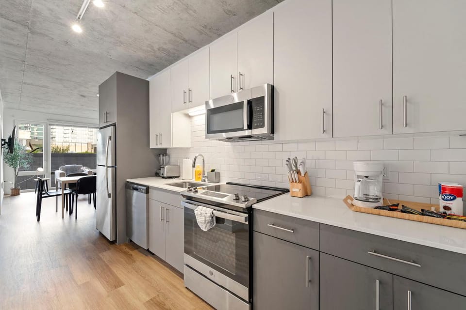 Kitchen or kitchenette, oven, stove, toaster, kitchen