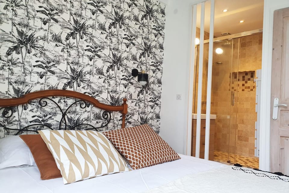 Shower, Bed, Bathroom, Bedroom