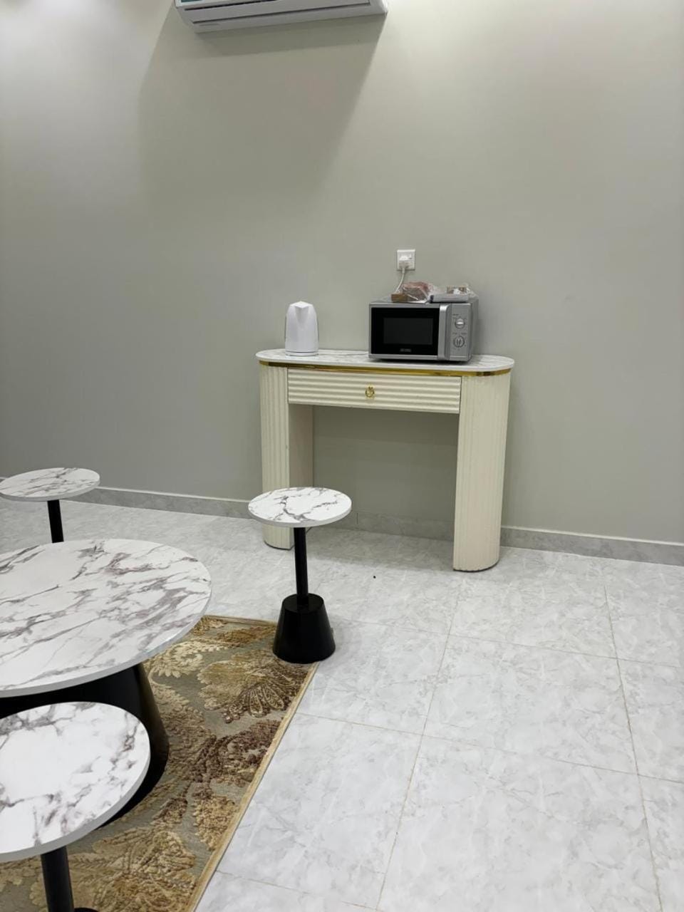 Kitchen or kitchenette, microwave