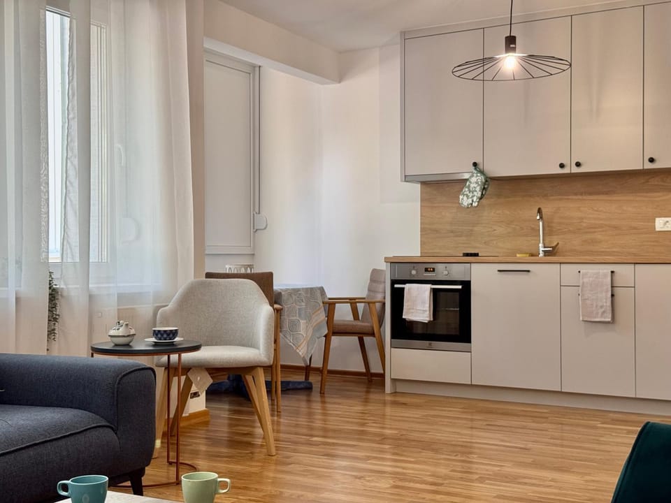 Kitchen or kitchenette, Living room, Seating area, Dining area, dishwasher, oven, stove