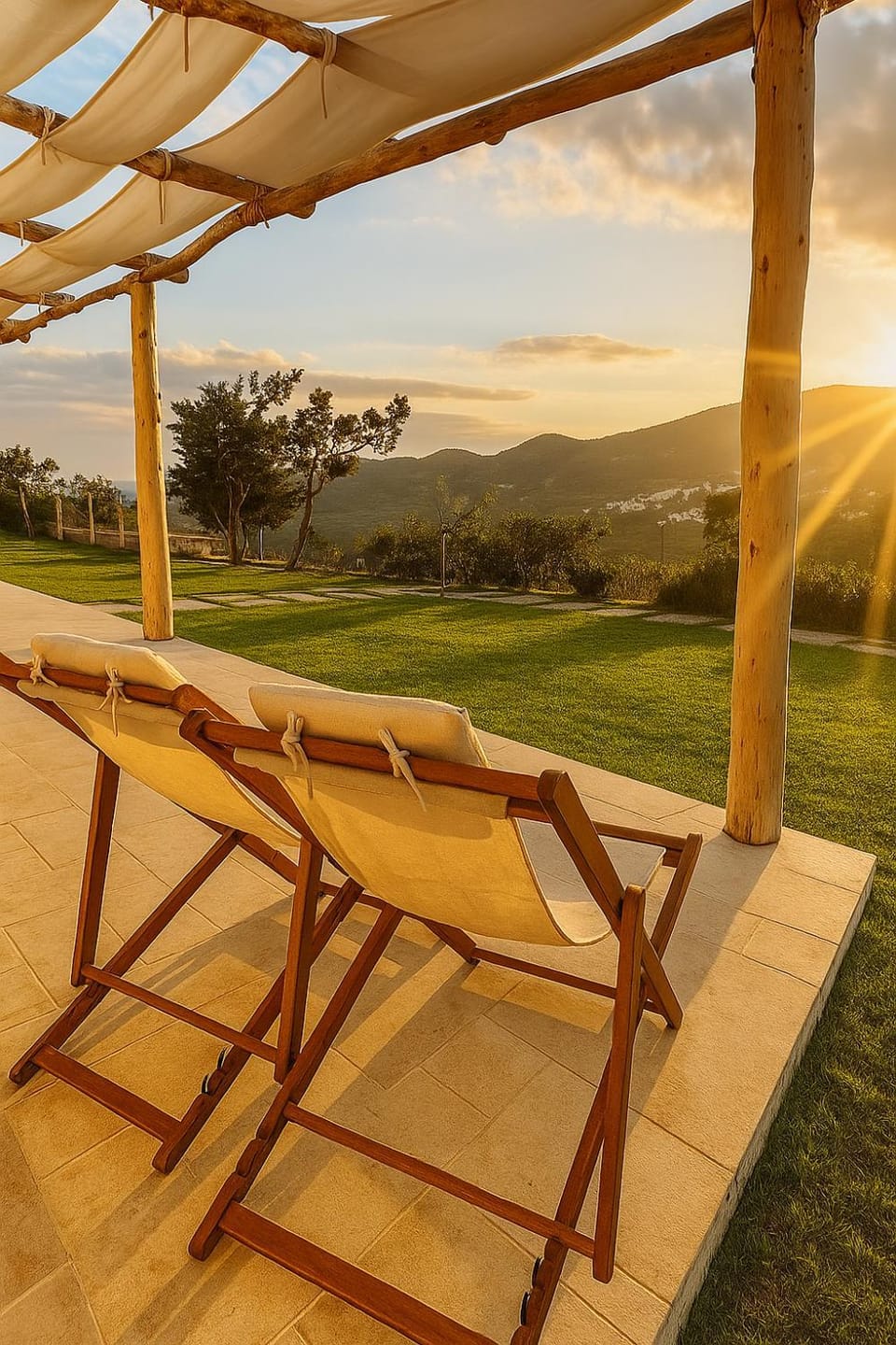 Patio, Spring, Day, Natural landscape, Mountain view, Sunset, sunbed