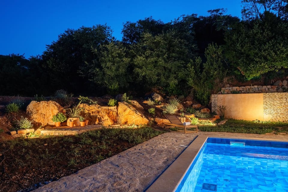 Night, Natural landscape, Garden, Garden view, Pool view