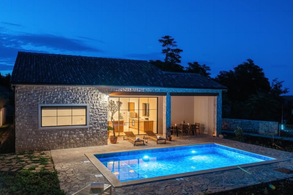 Property building, Night, Pool view, Swimming pool