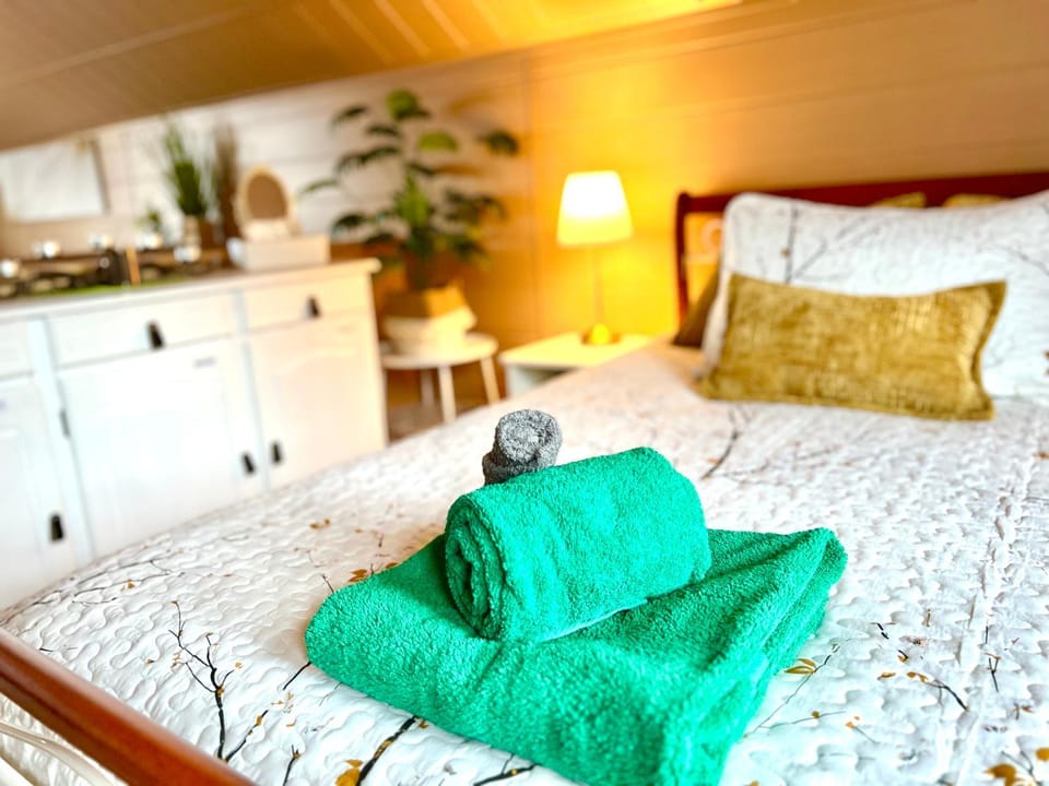 Bed, Photo of the whole room, Bedroom, towels