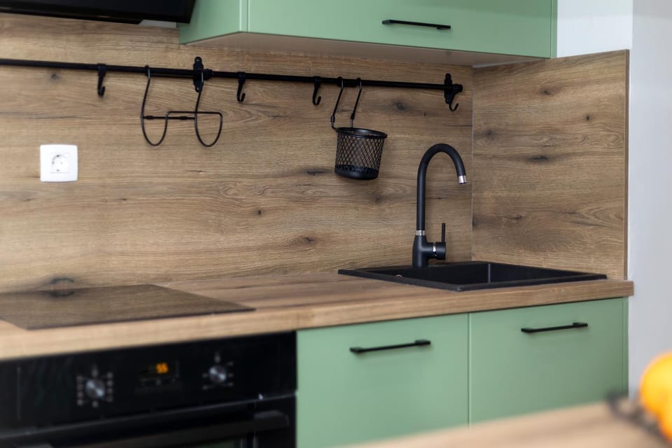 Kitchen or kitchenette, stove