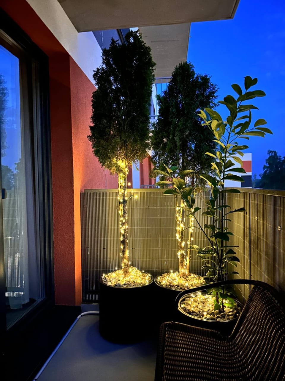 Patio, Night, Balcony/Terrace, Garden view