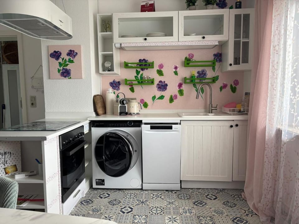 Kitchen or kitchenette, dishwasher, oven, washing machine