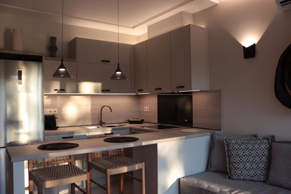 Kitchen or kitchenette, Living room, Seating area, oven, stove