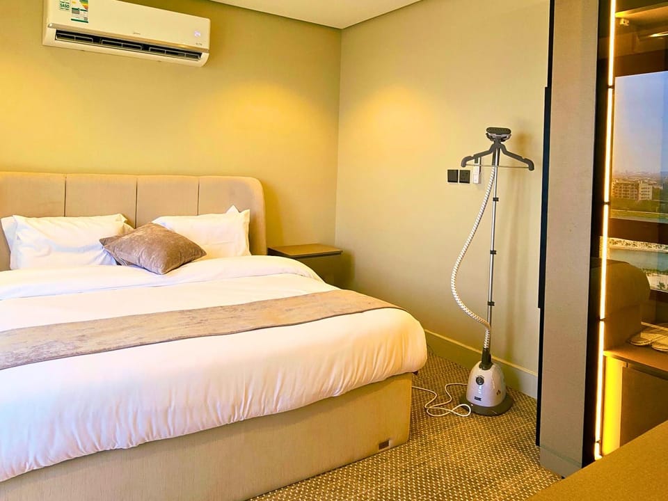 Bed, wardrobe