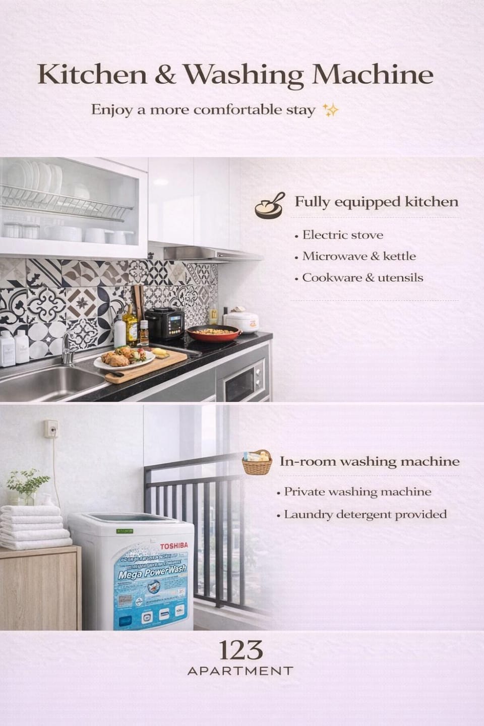 Kitchen or kitchenette, Text overlay