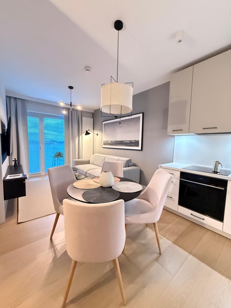 Kitchen or kitchenette, Living room, Seating area, Dining area, stove, kitchen