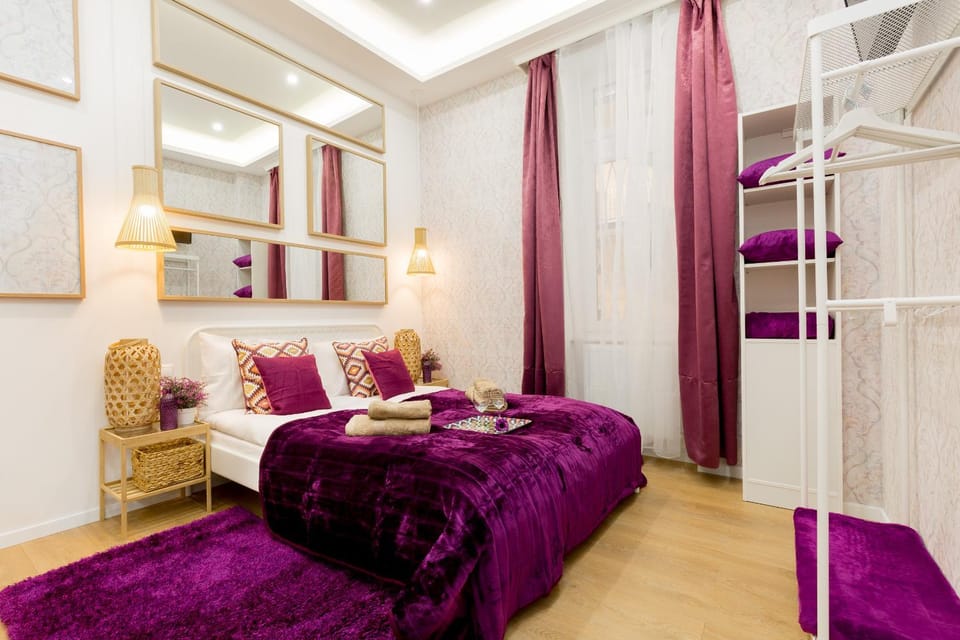 Bed, wardrobe