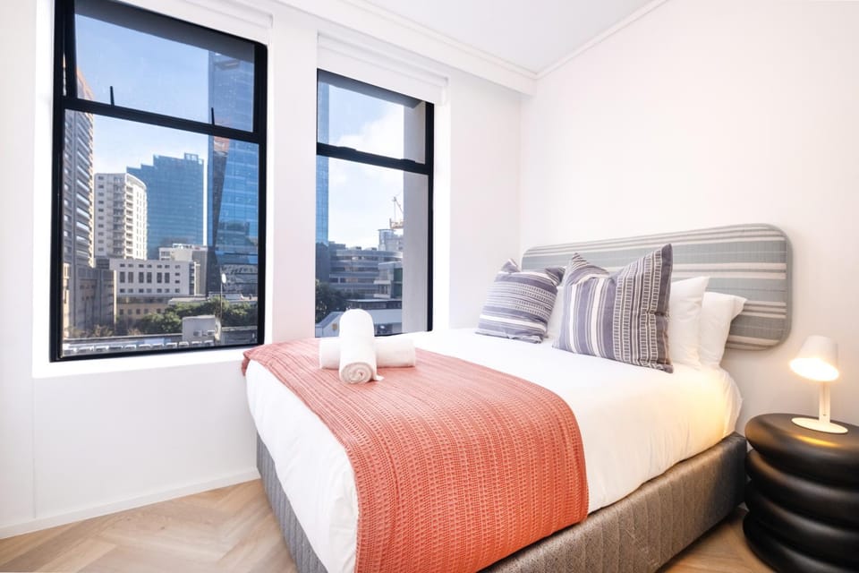 Bed, City view