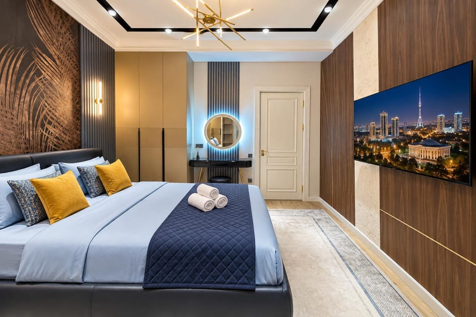 Bed, Photo of the whole room, Bedroom, towels, wardrobe