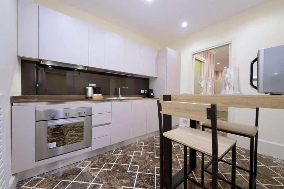 Kitchen or kitchenette, dishwasher, oven, stove