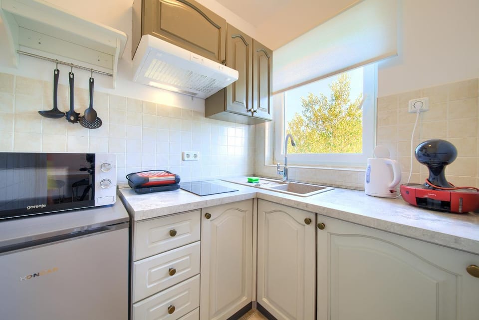 Kitchen or kitchenette, stove, toaster