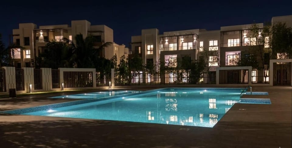 Property building, Night, Pool view, Swimming pool