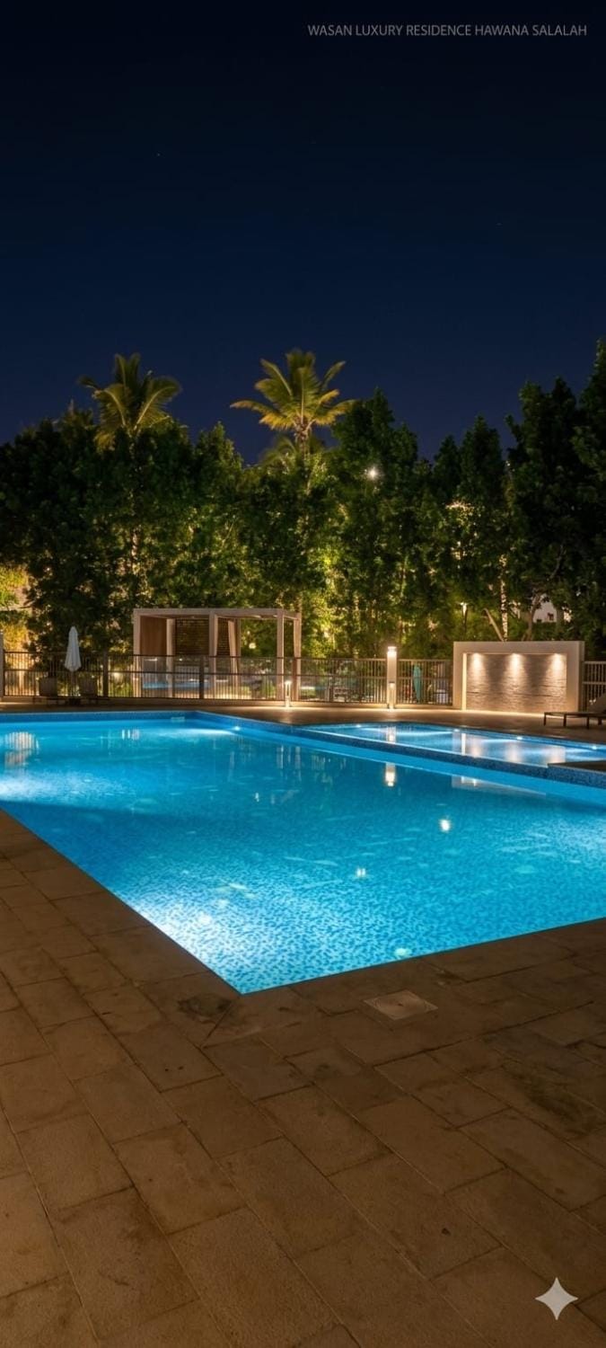 Night, Pool view, Swimming pool
