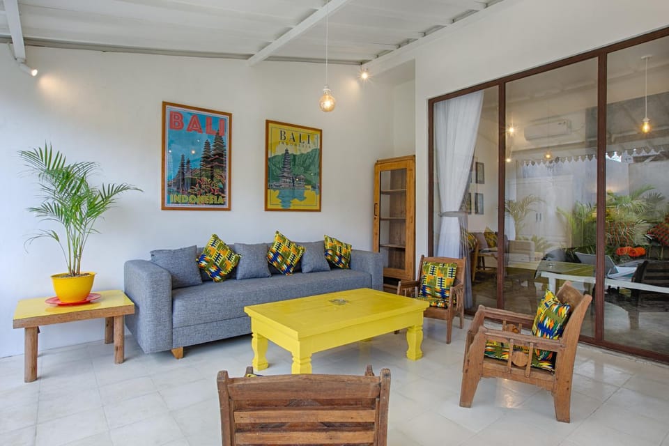 Living room, Seating area, Pool view