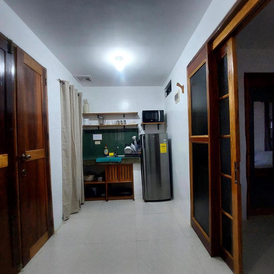 Kitchen or kitchenette, microwave