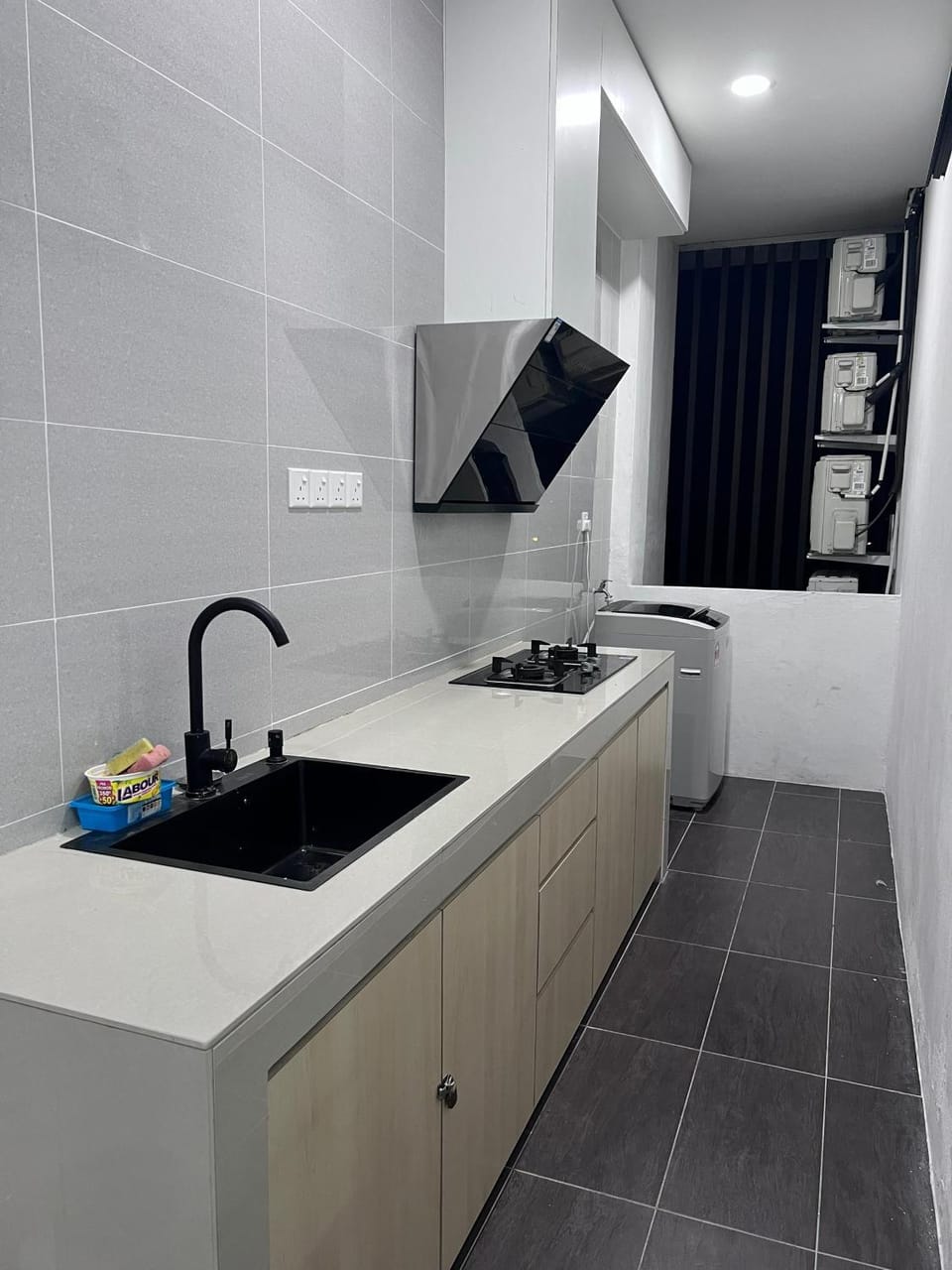 Kitchen or kitchenette, stove