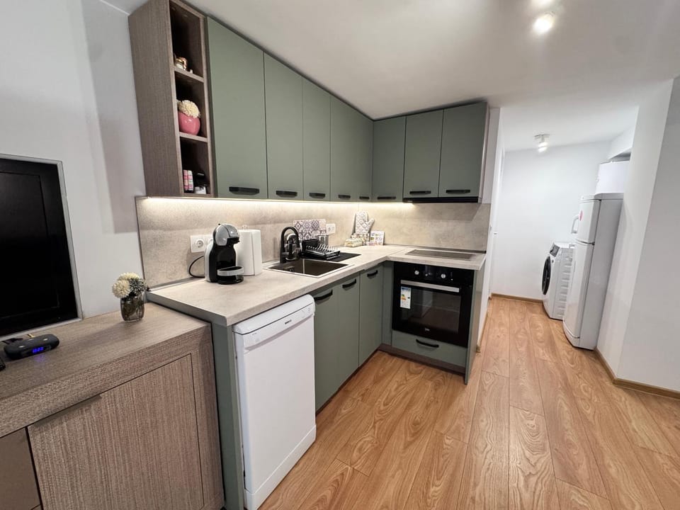 Coffee/tea facilities, Kitchen or kitchenette, dishwasher, oven, stove, washing machine