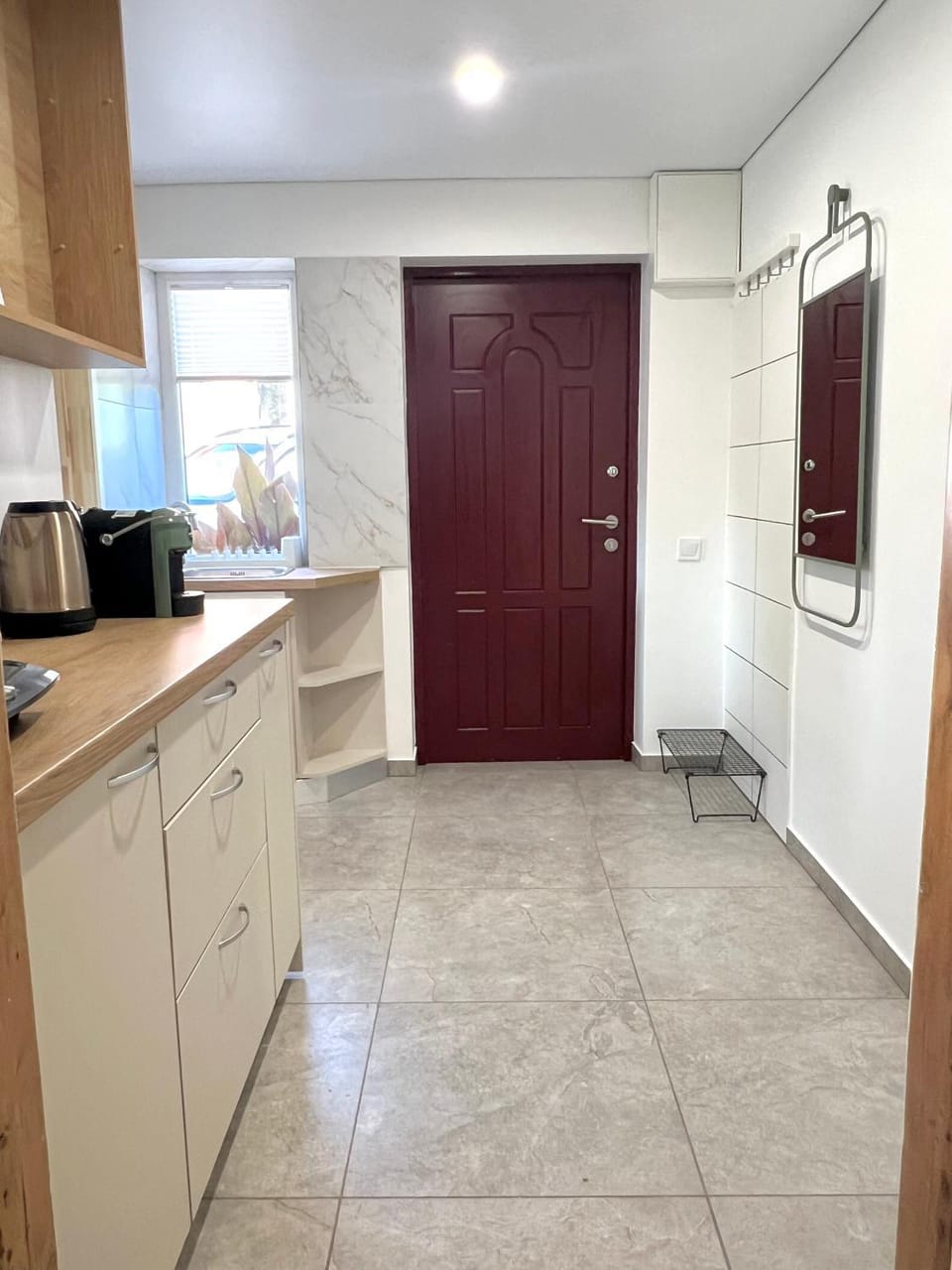 Kitchen or kitchenette, stove