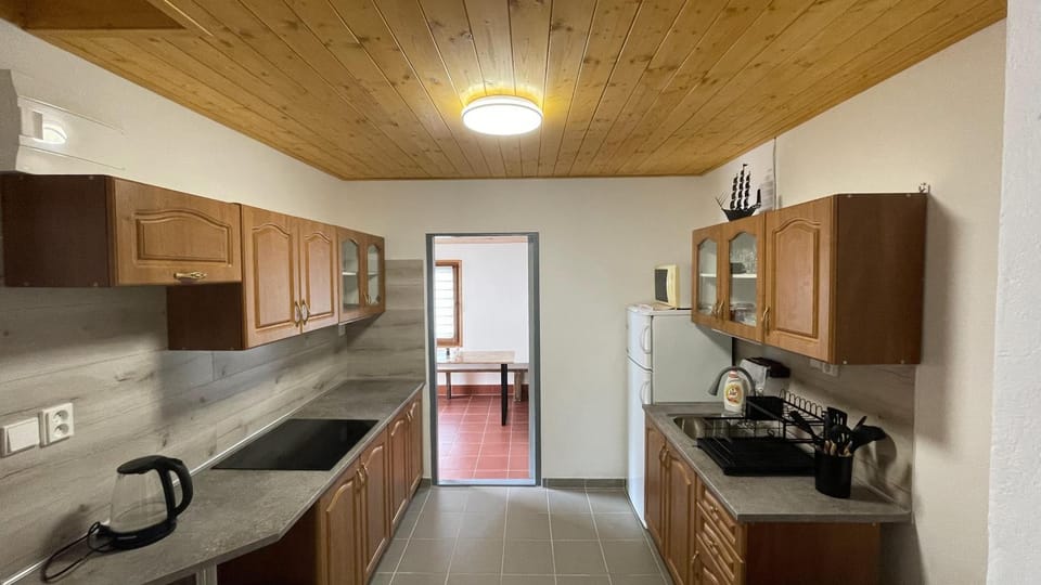 Kitchen or kitchenette, stove